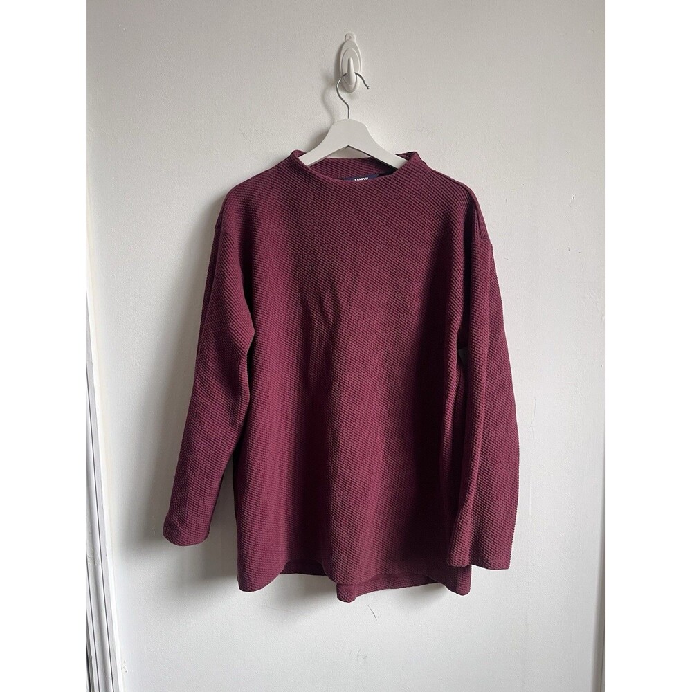 Lands End Burgundy Mock Neck Long Sleeve Relaxed Fit Top Medium 10-12